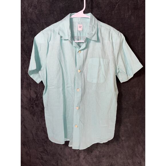Boys Gap Light Blue Linen Type Short Sleeve Button Down Shirt 12 - Picture 1 of 5